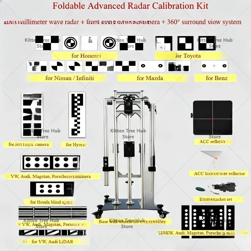 Foldable ADAS Calibration Complete Kit ACC mmWave Radar,Front Rear Camera,360 Surround View Calibration for Toyota,Honda,VW,Benz