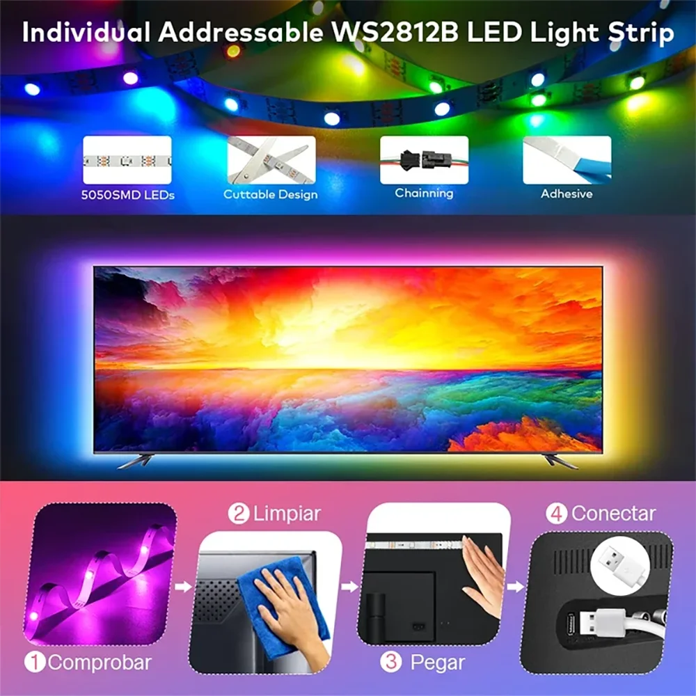 APP Control Color Changing 5050 RGBIC Led Light USB LED Strip High Density Flexible String Adhesive Led Ribbon for TV Backlight