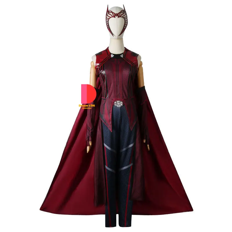 Hot Wanda Maximoff Kostuum Cosplay Outfit Halloween Vrouwen Superheld Jurk Up Scharlaken Heksenhoofddeksels Exclusief Ontwerp Volledige Set