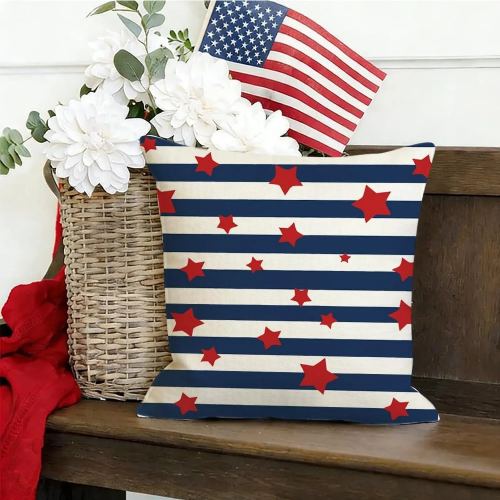 Pillow Covers Independence Day Stars Stripes Print Waterproof Linen Cushion Covers 4th July Home Decor Throw Pillow Cases