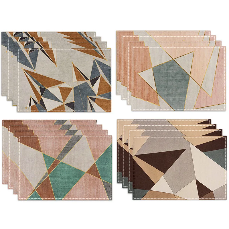 

4Pcs Geometric Color Placemat Table Mat Kitchen Waterproof Pads Cup Coasters for Coffee Dining Table Napkins Home Decoration