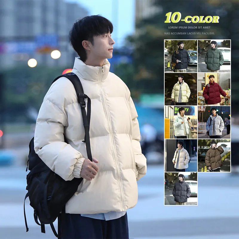 

Thiened down Cotton Jaet Men's Loose Bread Sle Stand Collar Winter Coat Youth Trendy Polyester Fiber Regular Length