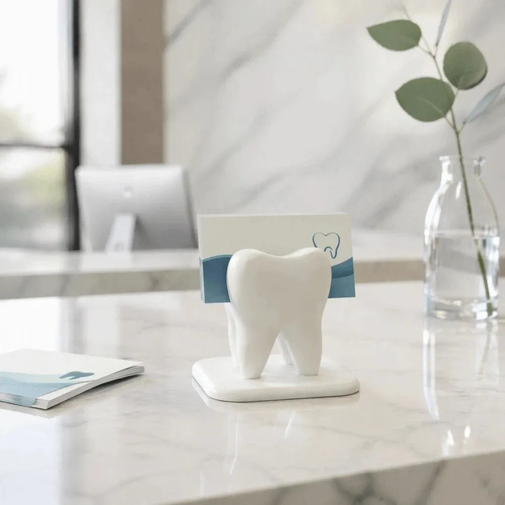 3D Printed Tooth-Shaped Business Card Storage Rack White Creative Dentist Business Card Holder Stable Durable