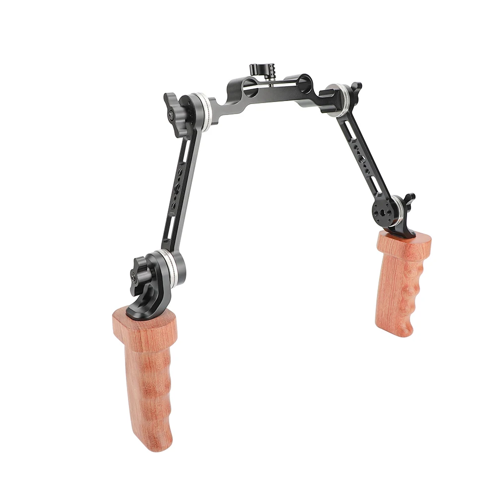 KIMRIG Dual Wooden Handgrip With Wider Version ARRI Rosette Extension Arm 15mm Railblock For DLSR Camera Shoulder Rig