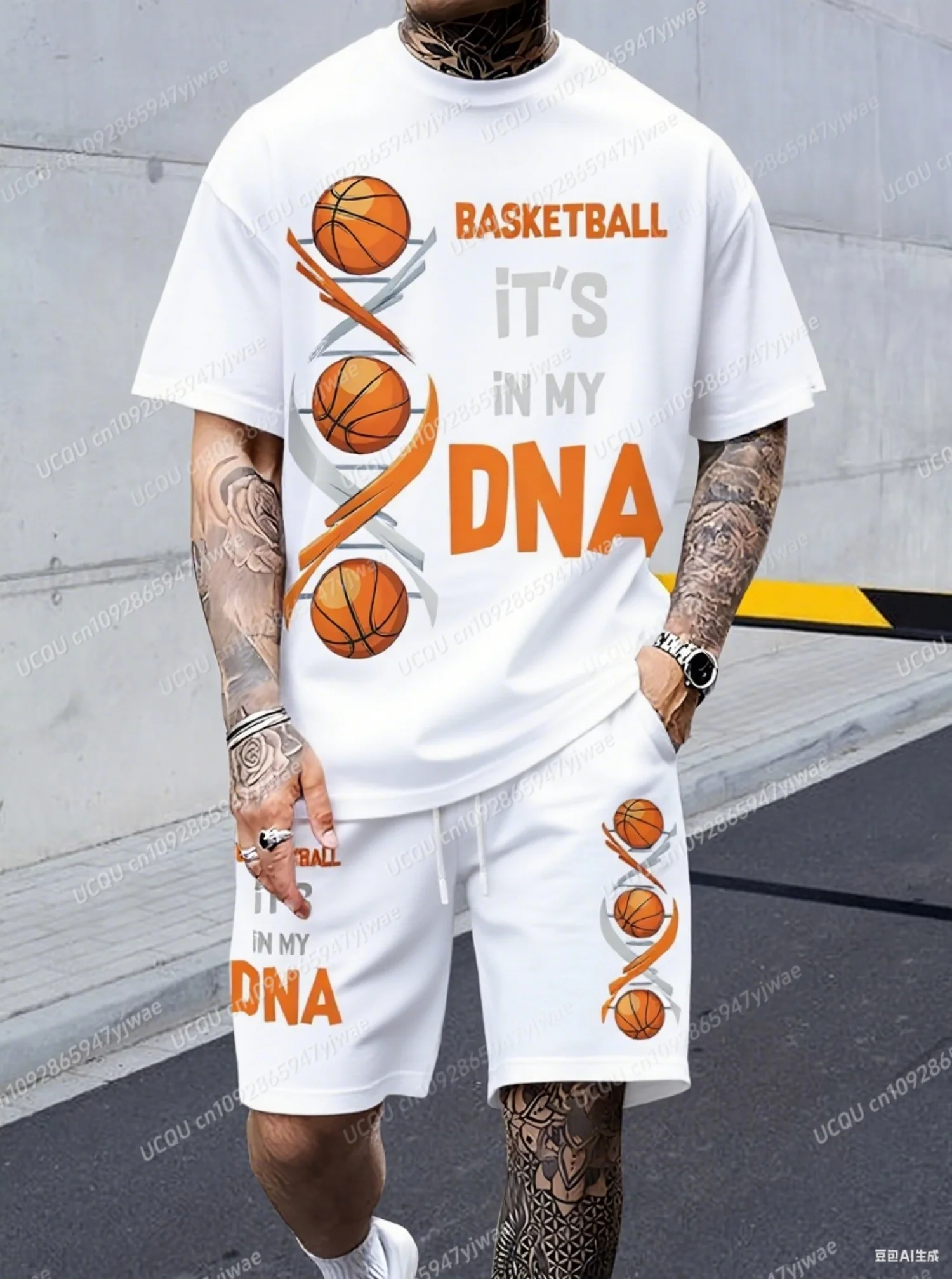 

BASKERBALL ITS IN MY DNA, мужская повседневная футболка с короткими рукавами и шортами, комплект для взрослых, баскетбол, бег, комплект из 2 предметов, мужская одежда