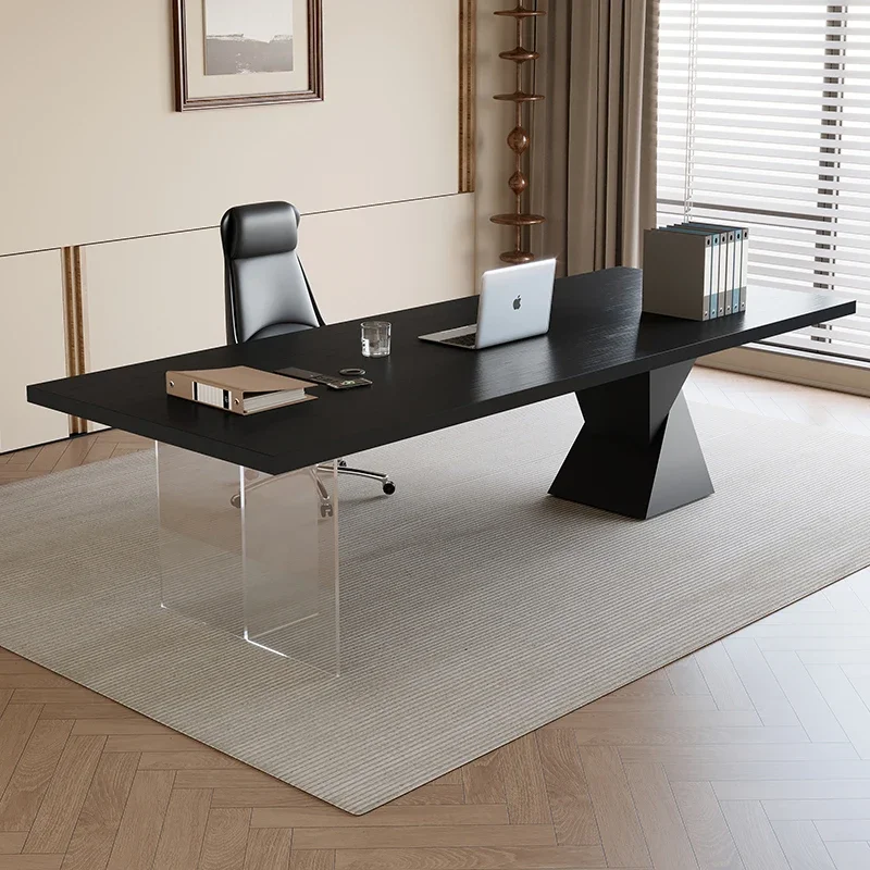 Acrylic high-end boss desk, computer desk, desk, designer workbench, simple and modern solid wood black desk