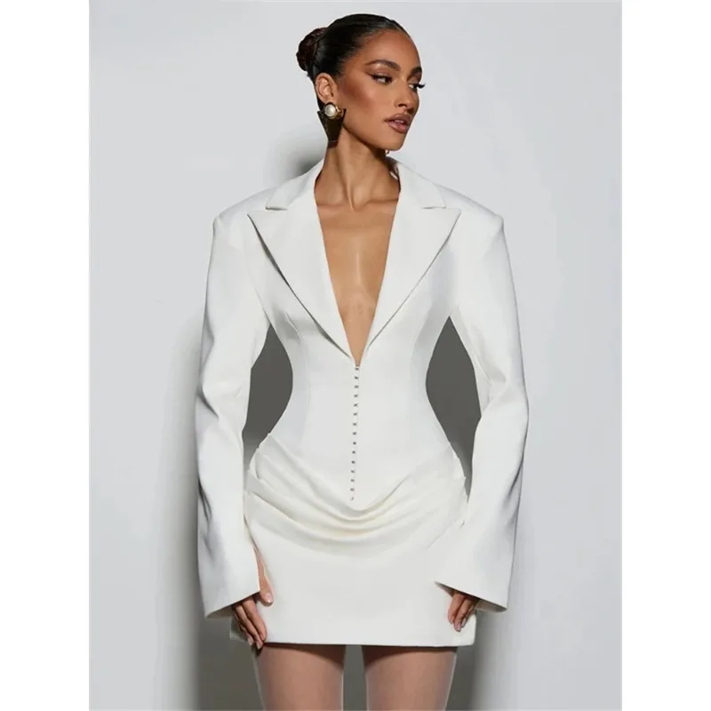 

Elegant Evening Short Dress Women Fall Long Sleeve Sexy Fashion Night Club Party White Mini Wrap Corset Dress 2026 Winter