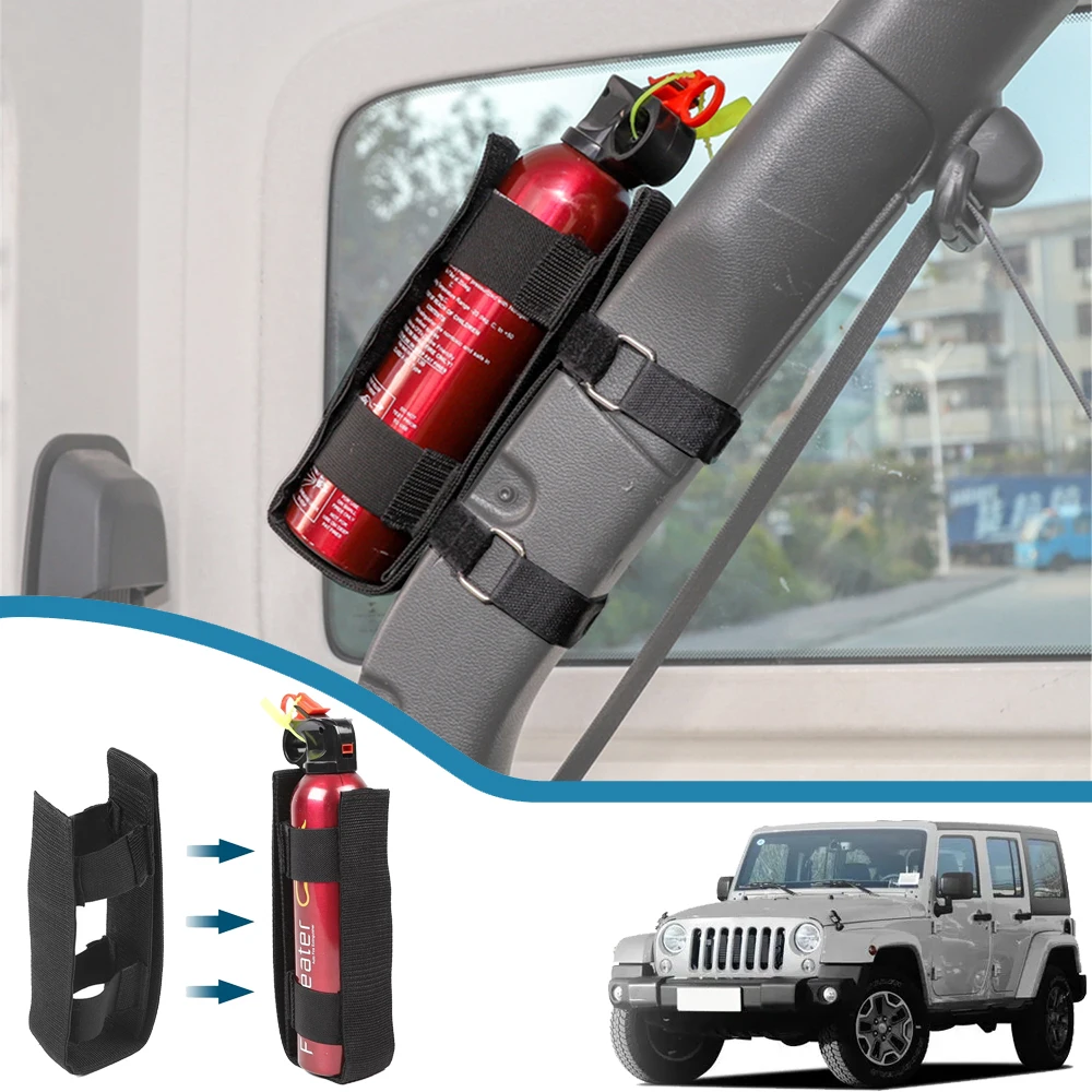 Car Roll Bar Fire Extinguisher Holder Bandage Organizer Belt Mount Strap for Jeep Wrangler TJ JK JL JT 4XE 1997-2024 Accessories