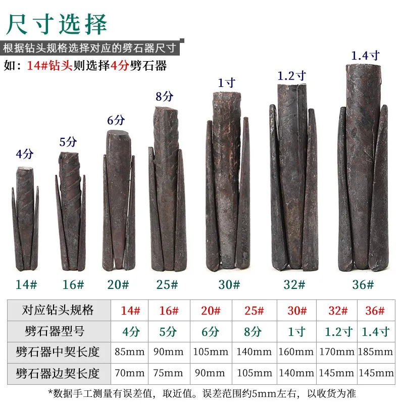 Stone splitter, wedge, stone splitting expansion tool, mountain cutting iron chisel, mason special pointed chisel, chisel 14