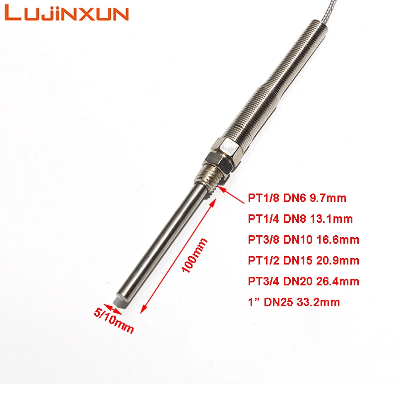 LUJINXUN 나사 고정밀 열전대 PT1/8,PT3/4,PT3/8,PT1/2 K 타입 PT100 온도 센서, 산업용 온도 1 개