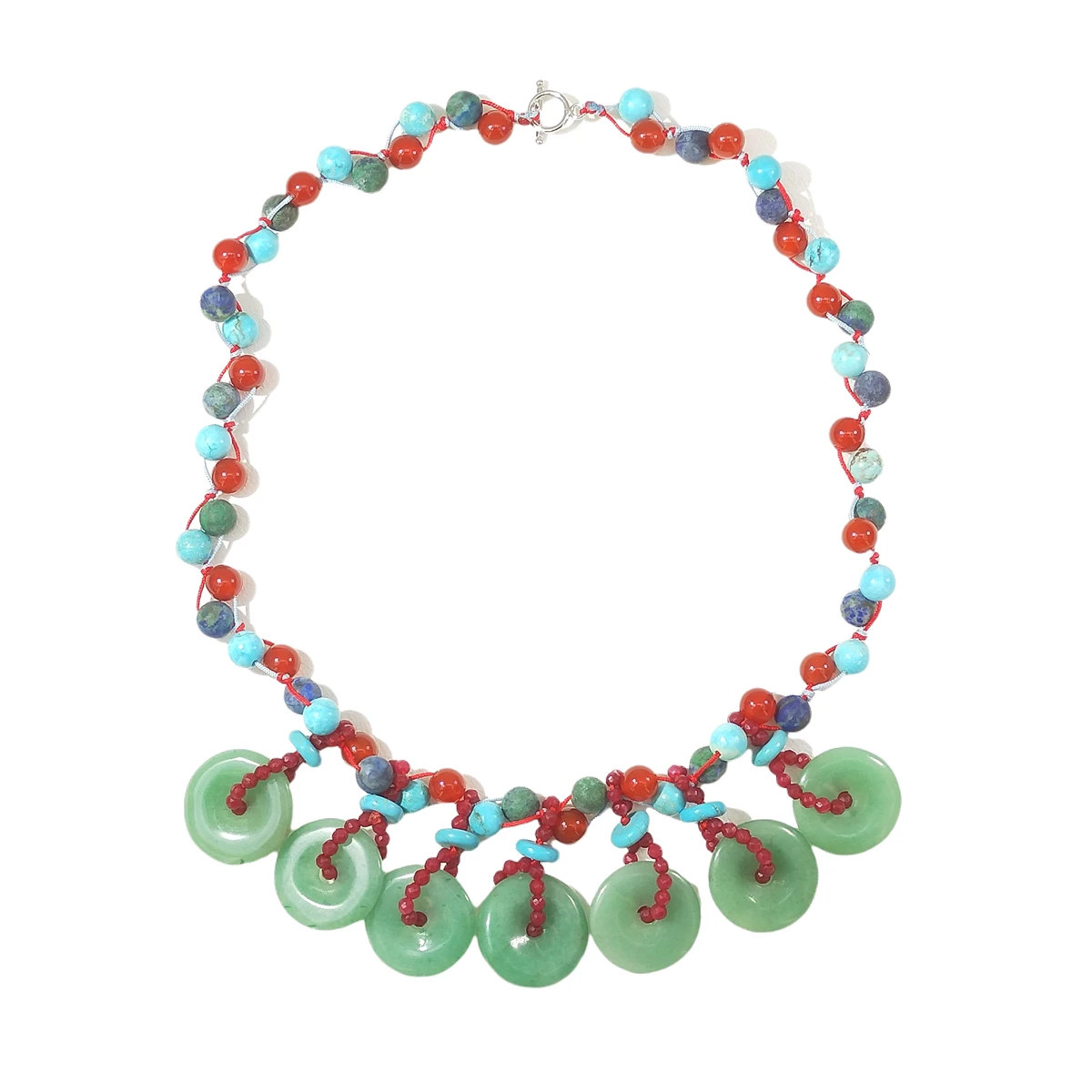 Lii Ji Real Stone Mutil Color Necklace Green Aventurine Turquoise Azurite 53cm Stock Sale Women Jewelry Gift