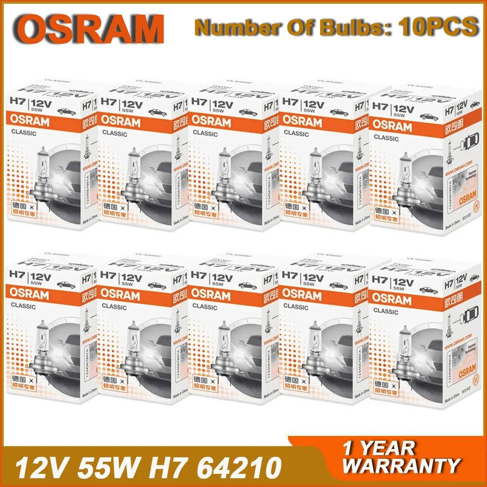 OSRAM-bombilla halógena para faros delanteros de coche, Bombilla estándar H7 64210 PX26d, 12V, 55W, 3200K, 1500lm