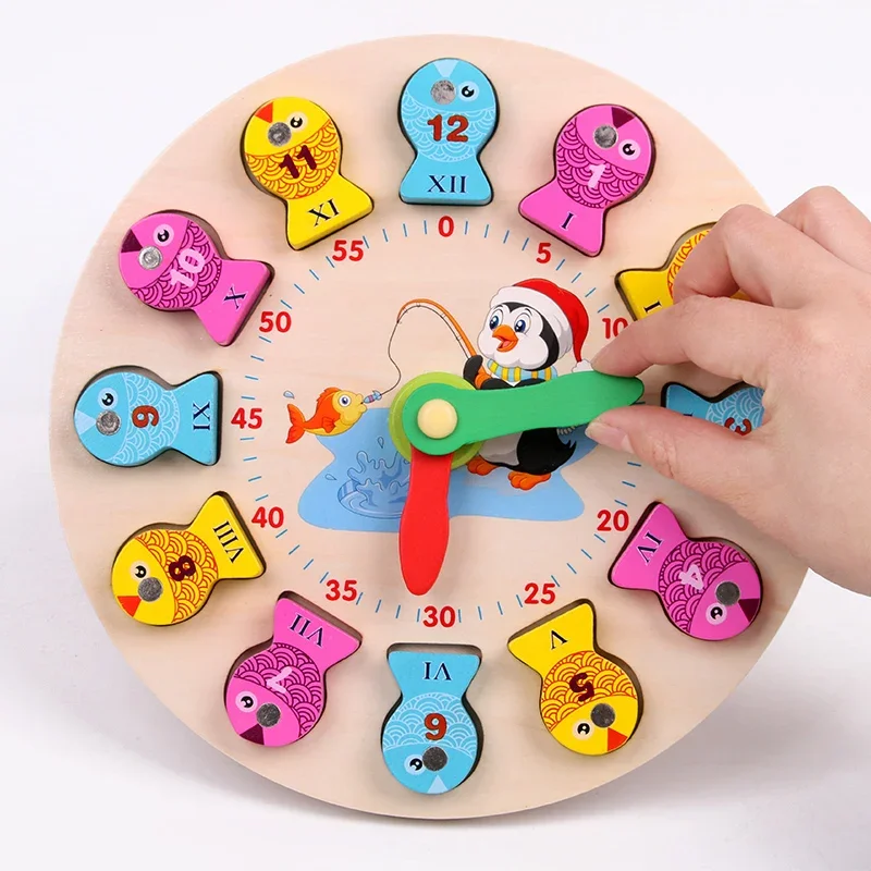Nuevos niños aprendiendo y educación reloj de madera juguete juego de pesca Nixie reloj números tiempo divertidos Gadgets juguetes interesantes regalos