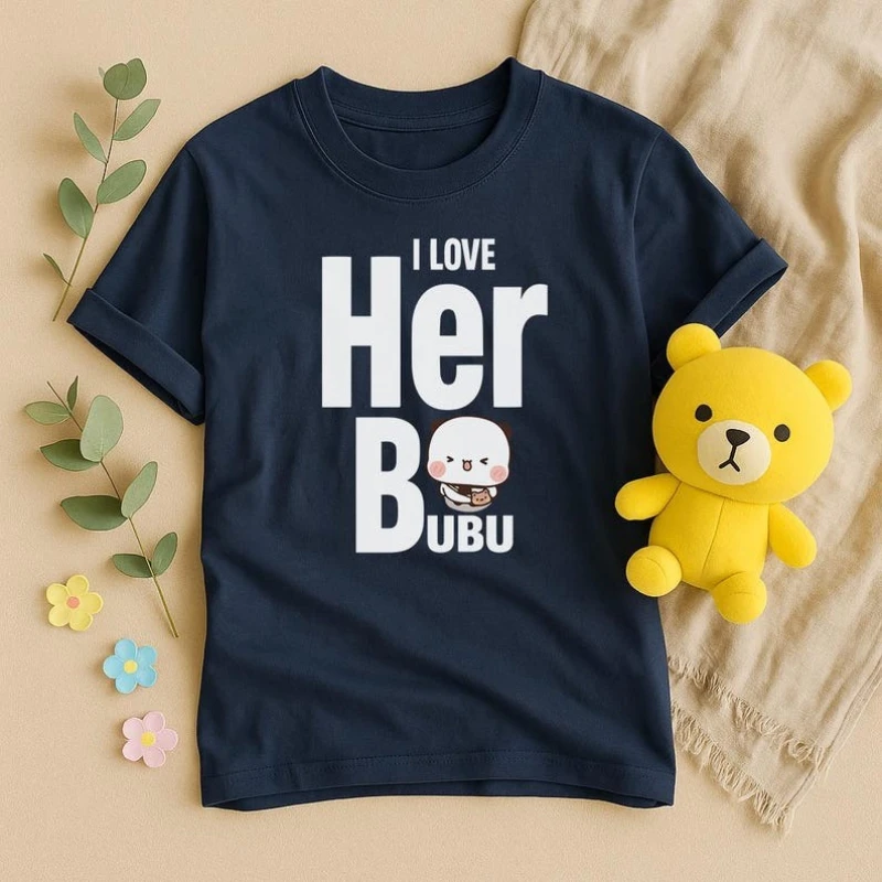 Lovely Bubu Dudu Couple Kawaii Shirts Matching Bear Unisex T-Shirts High Quality Cotton Casual Style Regular Short Sleeve