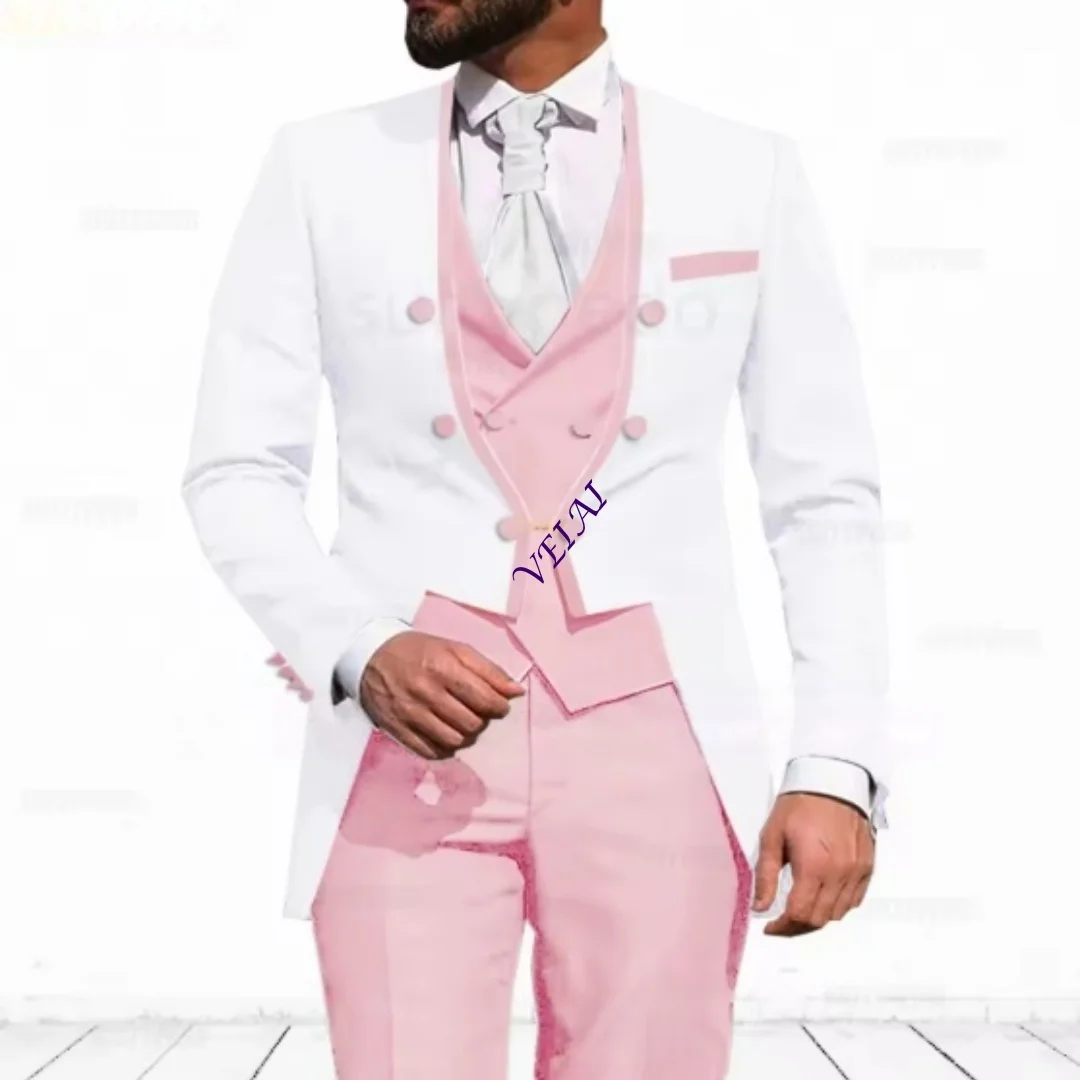 Customized Sky Blue 3-Piece Suit for Men Elegant Slim Fit Blazer Vest Pants Set for Formal Wear Birthday Party Even