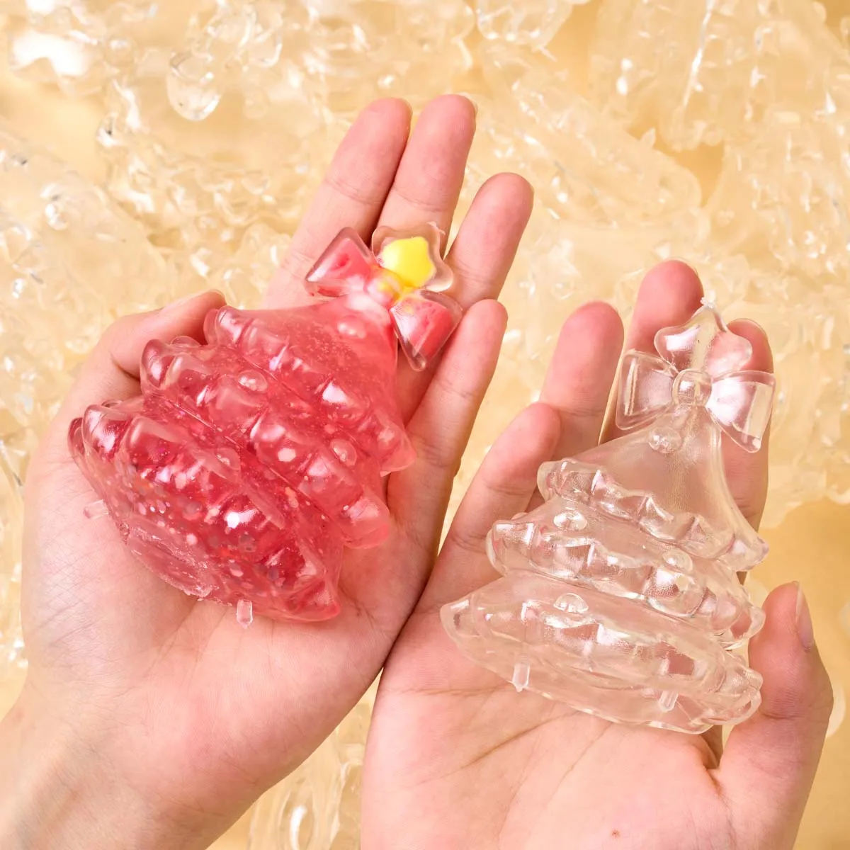 3D Christmas Tree Shape TPR Hollow Ball Skin DIY Squishy Relief Squeeze Toy with Sealing Plug Blank Skin Fillable Fidget Materia