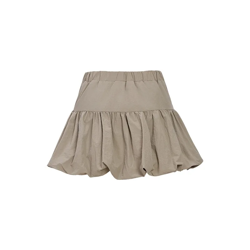 Women's Skirt High Waist Retro Khaki Pleated A Line Midi Skirt for Pear Shape Flared
