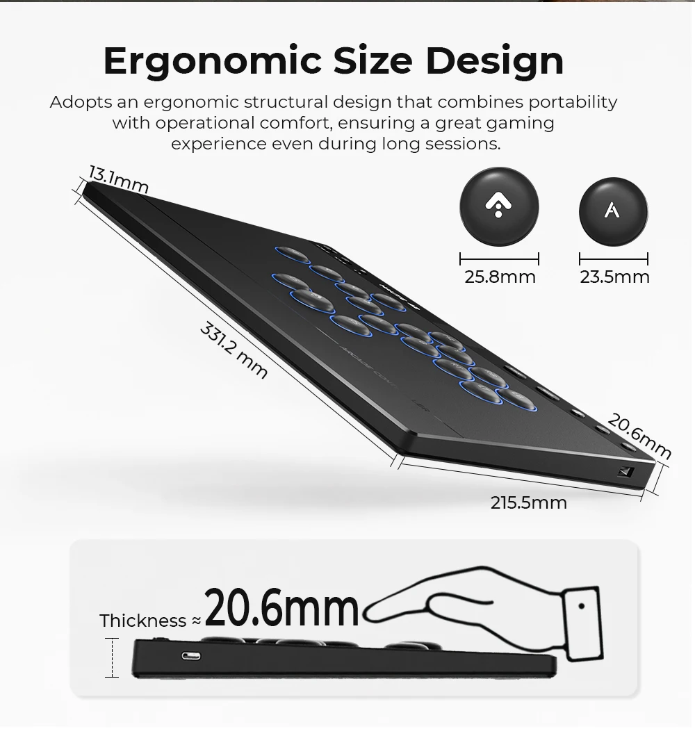 Haute42 W-P1 Tri-Mode 2.4G Kabelloser Touchscreen-Controller ohne Hebel für PC/PS4/PS5/Switch Stickless Arcade-Controller – Detail 26