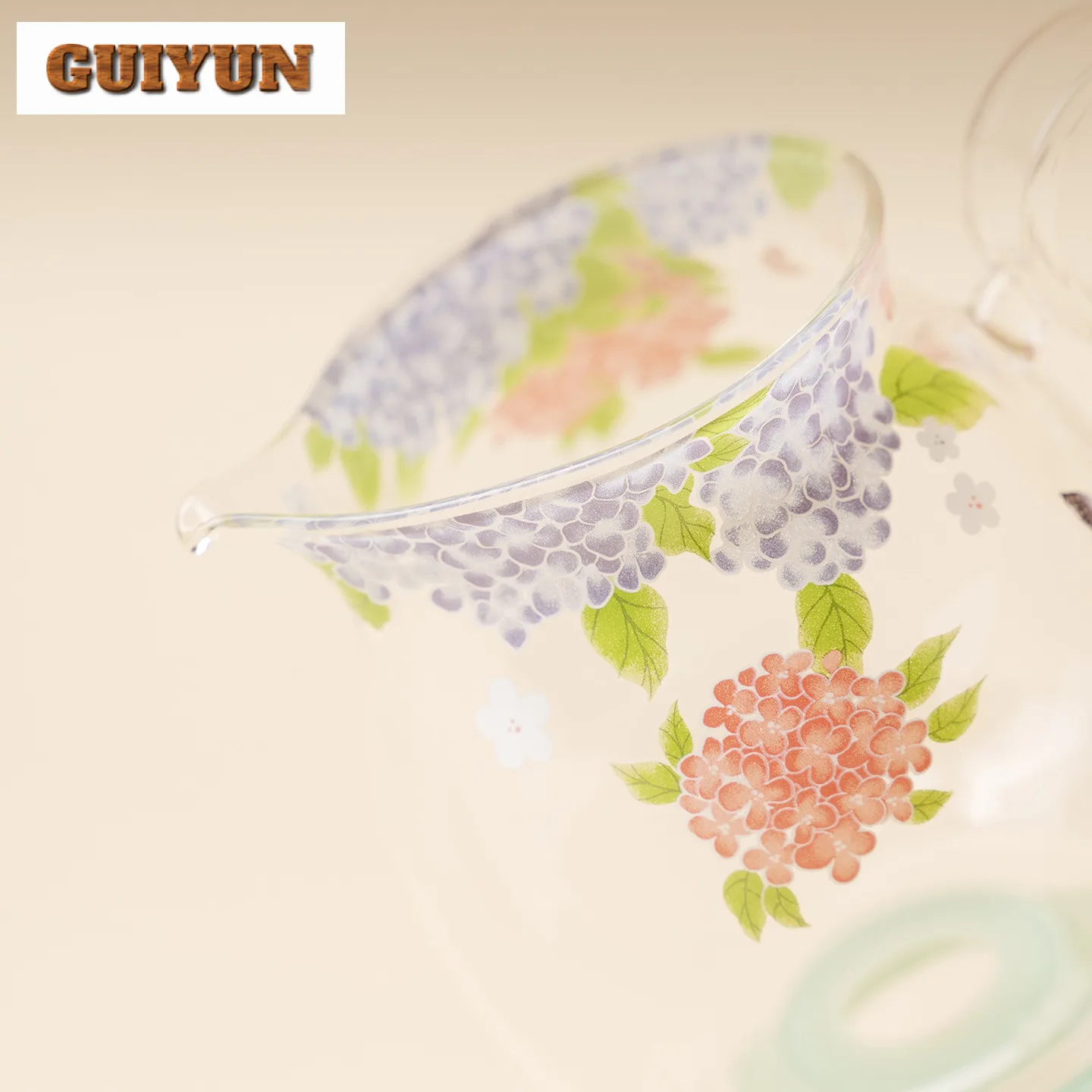 250mlアジサイ蝶ガラスティーピッチャーティーディバイダー茶海ディスペンサージャスティスカップフェアマグ中国茶セットギフト用品