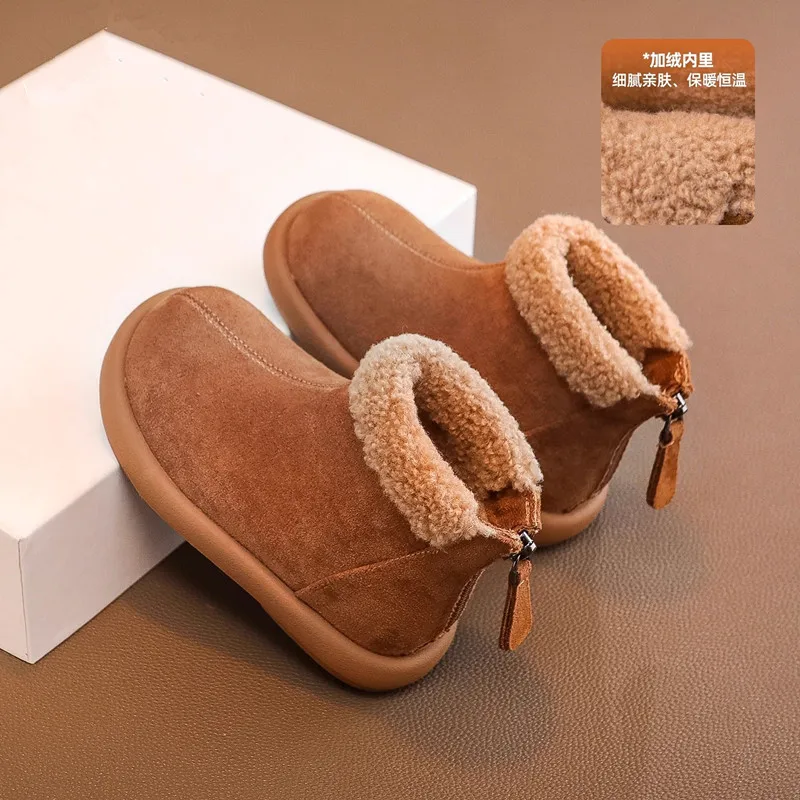 Kids Boots 2026 Warm Fleece Lined Plush Kids Snow Boots Thick Cotton Winter Ankle Short Boots Comfort Non-slip Casual Warm Shoes
