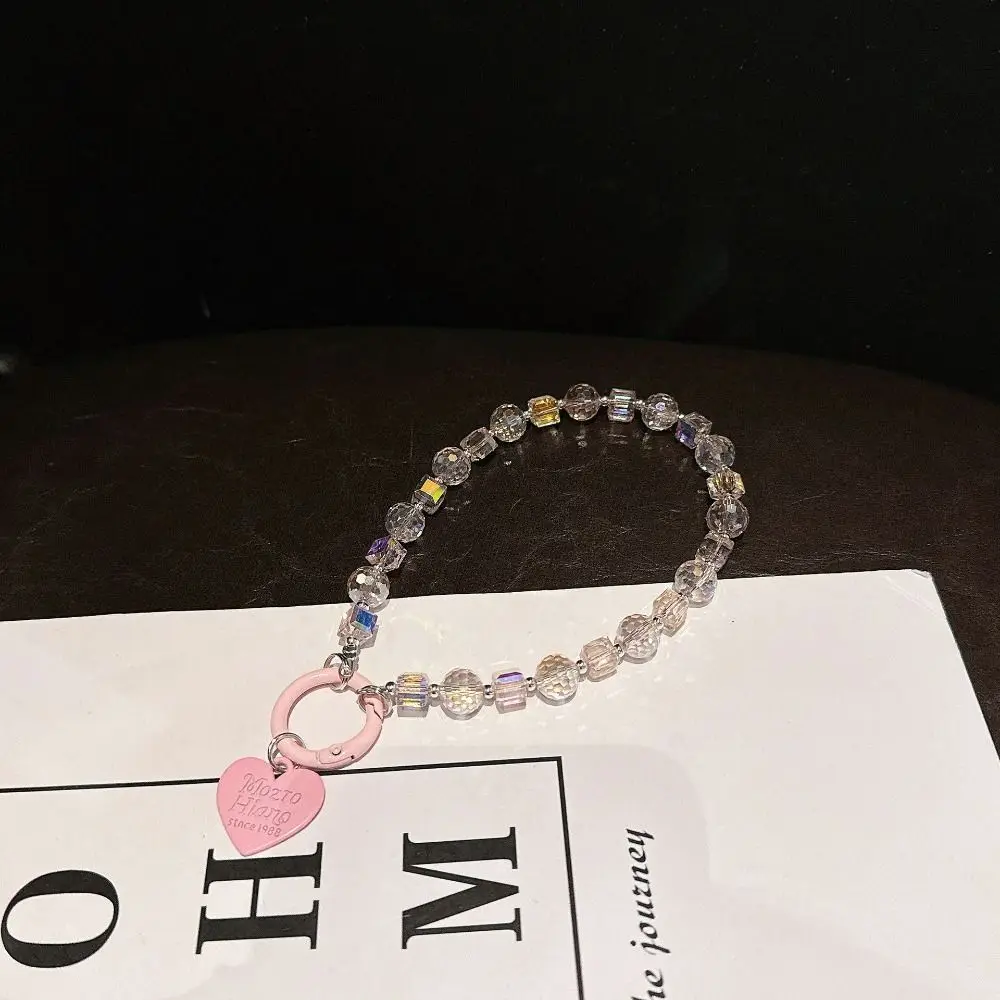 

Cute With Clip Crystal Beads Phone Chain Short Anti-lost Mobile Phone Lanyard Heart Trinket Love Phone Pendant Christmas Gifts