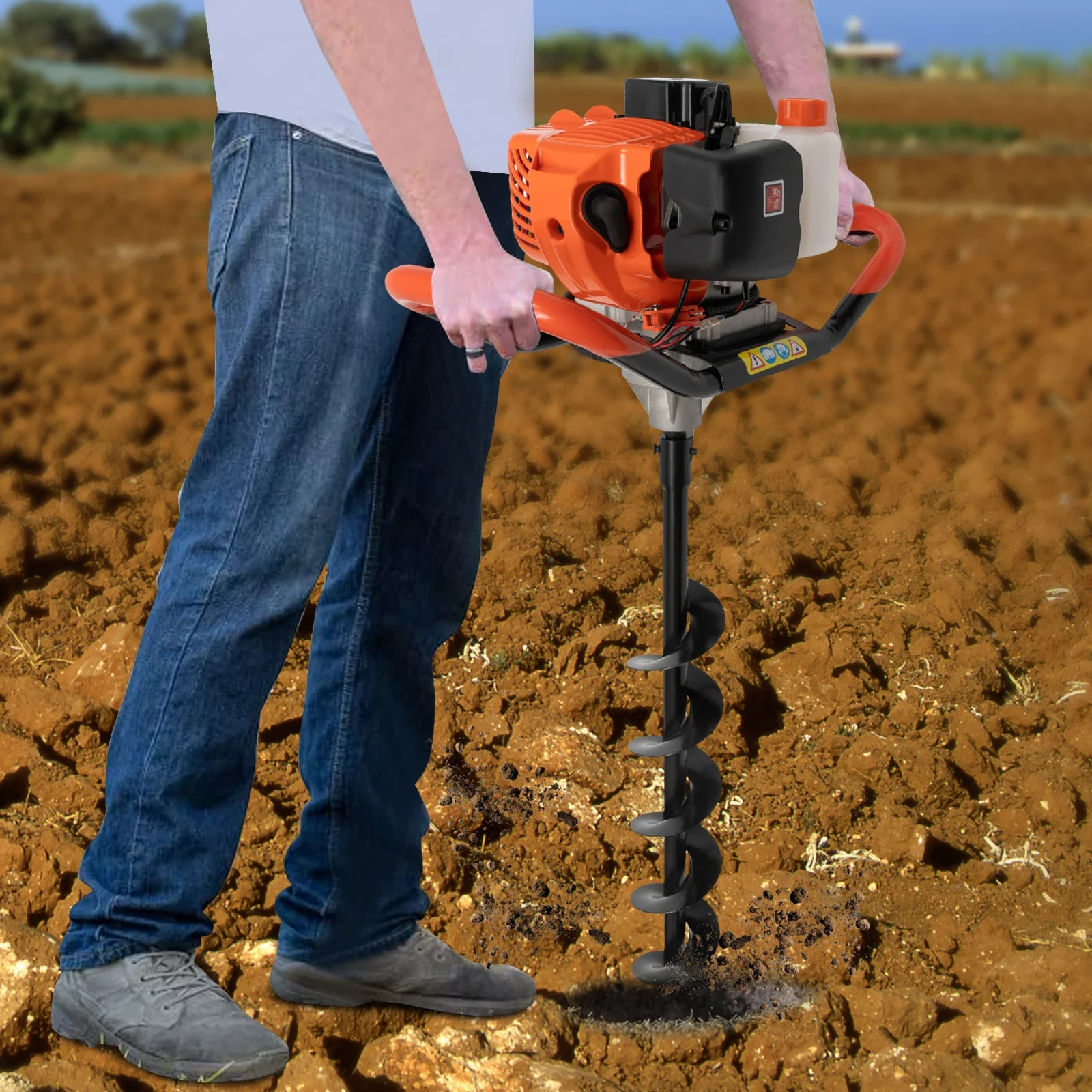 52cc 3個セット 1460W 2ストロークガソリン式アースオーガー フェンスポスト穴掘り機 グランドドリル & 1個の延長