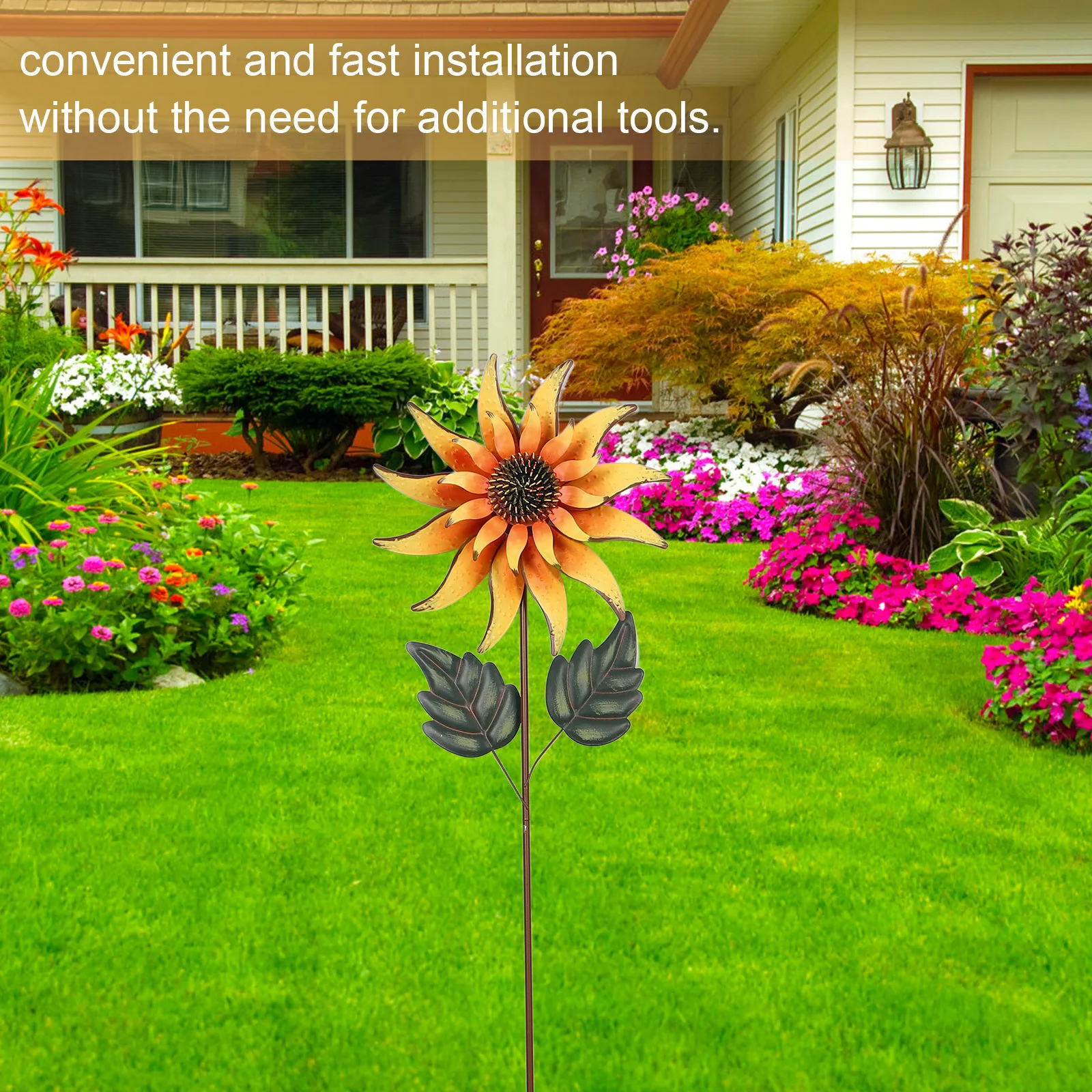 

Sunflower Windmill Garden Stake Iron Outdoor Decor Rotating Spinning Yard Spinner Patio Decoration Garden Ornament