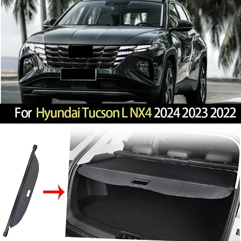 Car Trunk Cargo Cover for Hyundai Tucson L NX4 2024 2023 2022 LWB Retractable Parcel Rack Waterproof Privacy Auto Accessories