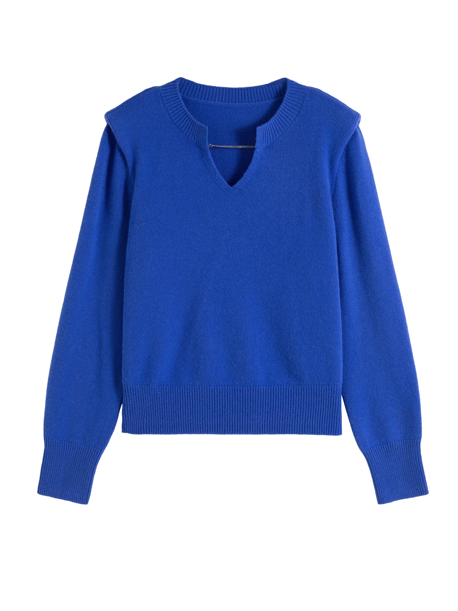 DUSHU Plus Size100% Wool Women Chic Sweater 2024 Winter New Design Metal Chain Fashion Sweater Blue Knitted Warm Top 24DS84161