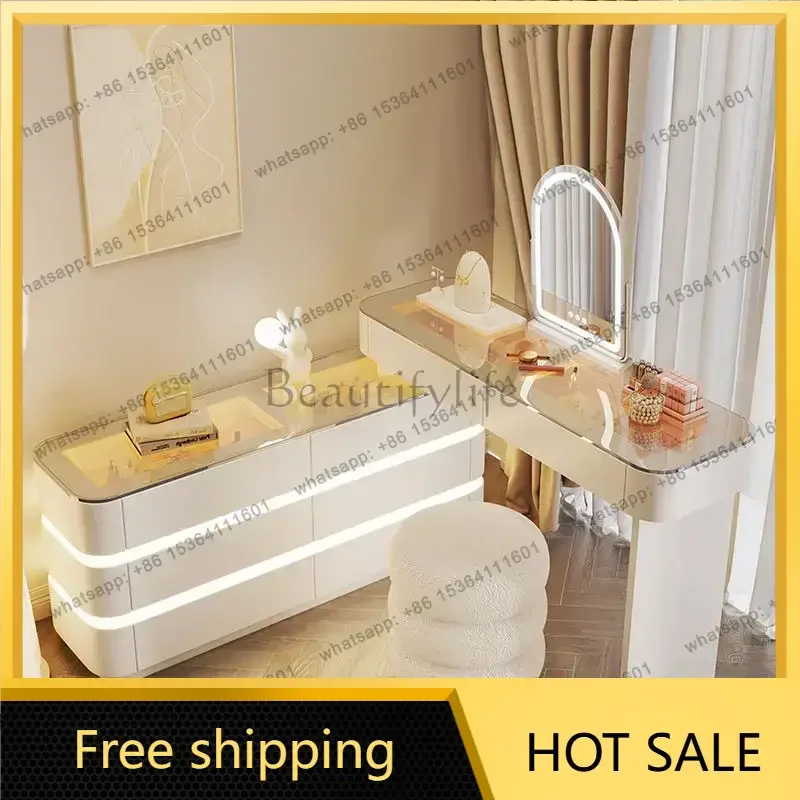 LDNordic Dressing Table with 6 Drawers Organizer Simple Makeup Vanity Table Soild Wood Chair Muebles   Furniture