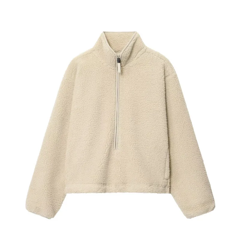 

Winter 2025 New Zipper Collar Coat Women's Granular Velvet Loose Sports Jacket Street Women's Clothes