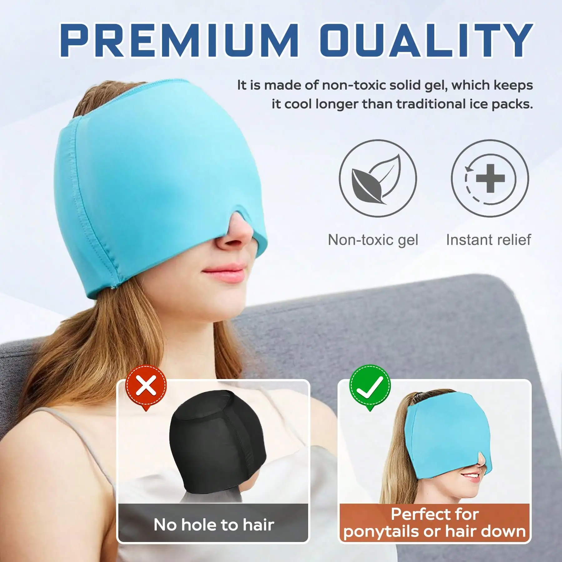 Gorro de gel para aliviar la migraña: envoltura para la cabeza de terapia fría y caliente para dolores de cabeza, presión sinusal, ojos hinchados, alivio de la tensión y el estrés