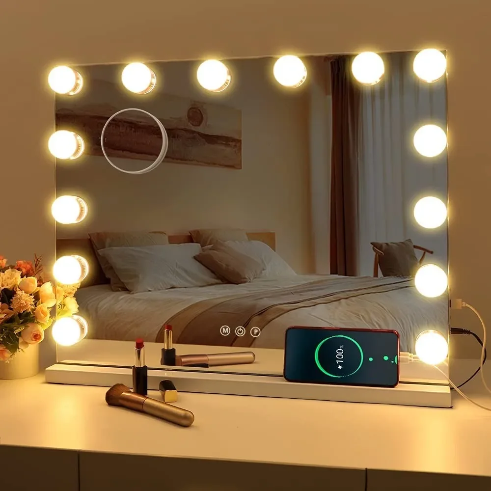 LED Large Makeup Mirror with 14 Dimmable Bulbs Hollywood Lighting Makeup Dressing Room and Bedroom Desktop or Wall Mount