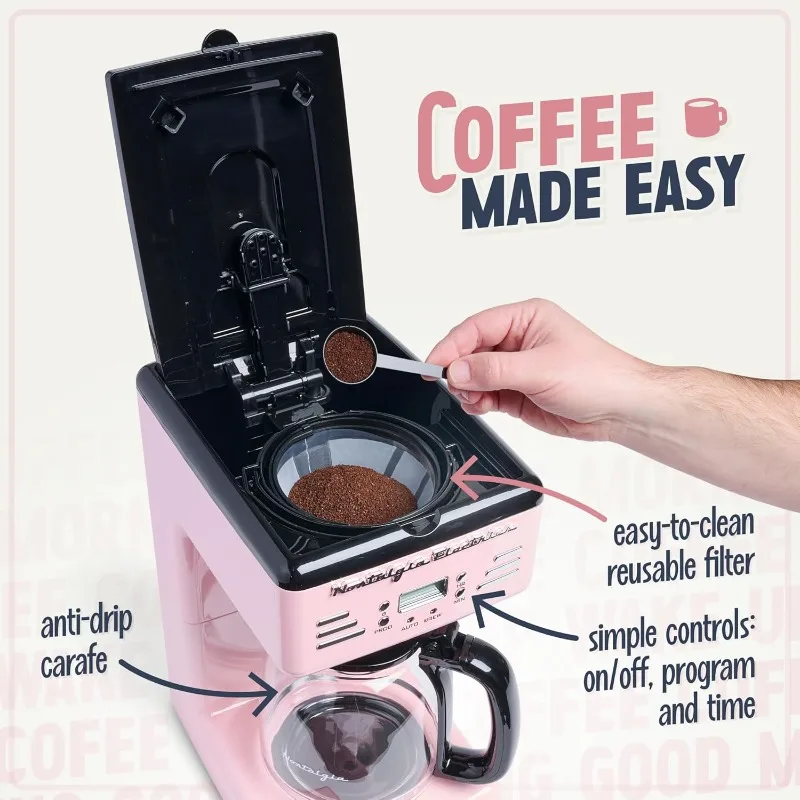 Retro 12-Cup Programmable Coffee Maker with LED Display, Auto Shutoff and Keep Warm, Pause and Serve