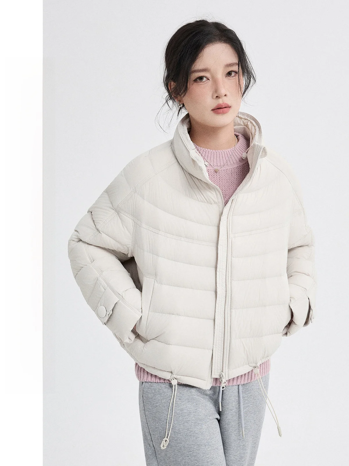 

Guier Women's Stand Collar Du down Jaet Loose Fit Warmth Casual Sle New 2025 Winter Korean Sle Rib Bone Pattern