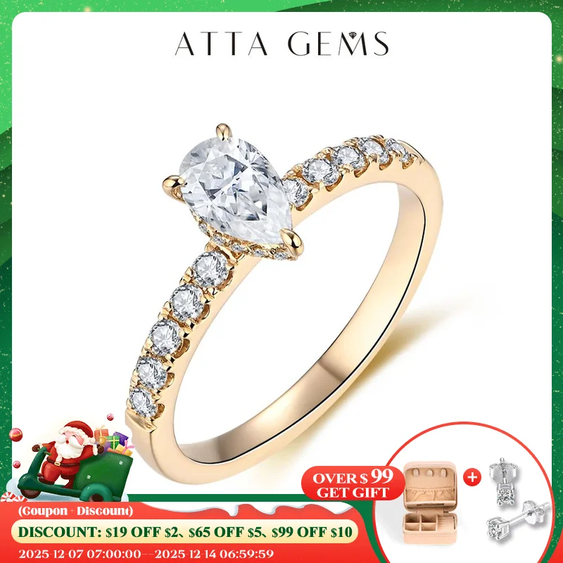 

Attagems New 5*7mm Moissanite 10k Yellow Gold Pear Shape Engagement Ring Promise Wedding Rings For Women Trends Jewelry Gift