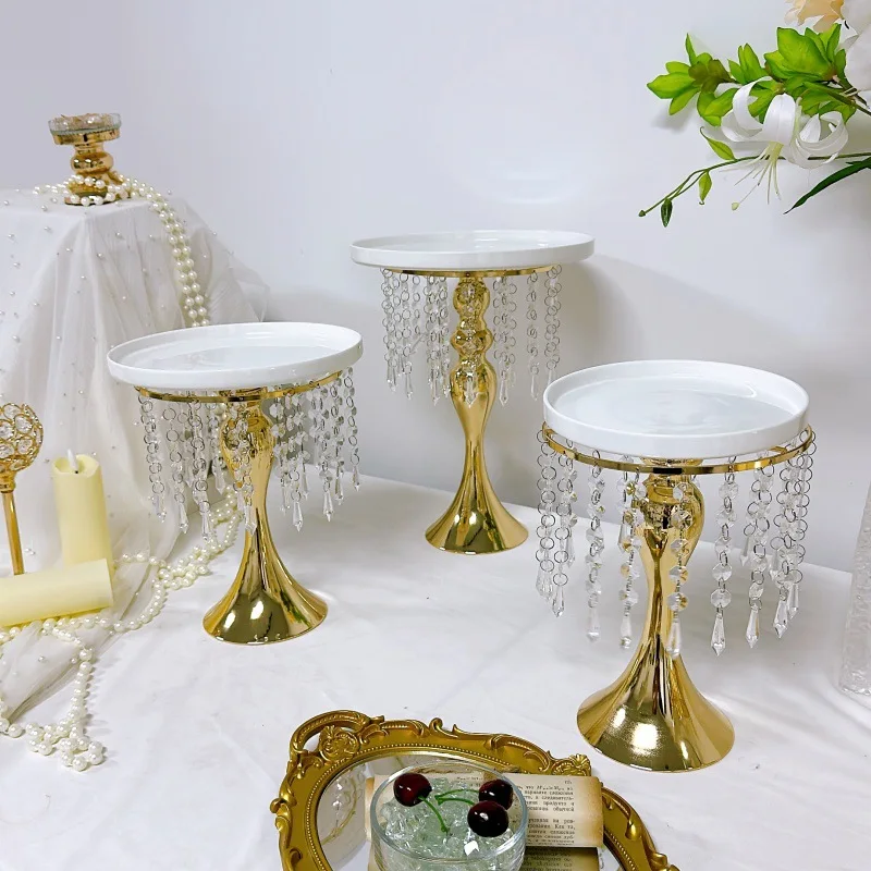 

Ele Gold European Sle Dert Table Display Stand Wedding High Leg Cake Tray ternoon Tea Pastries Stand Tea Break Table