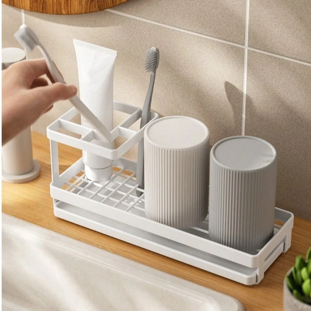 New Stainless Steel Toothbrush Holder Rust-Resistant Multifunctional Bathroom Organizer Portable Toothpaste Holder Bathroom