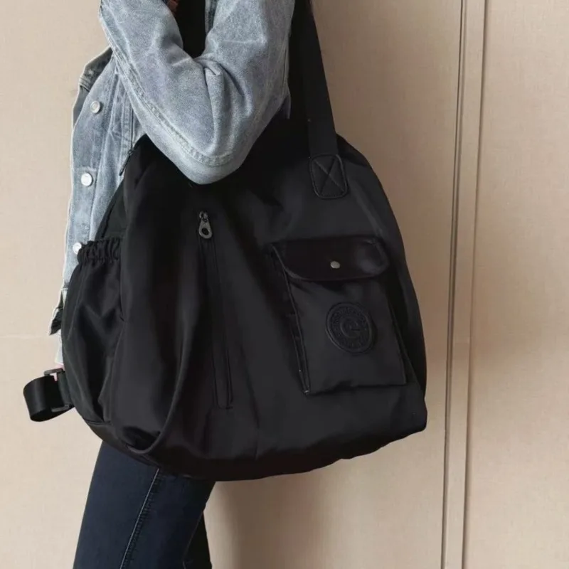 Women's Large Capacity Nylon Backpack Casual American Lazy Style Minimalist Multi-Pocket Design Convertible Shoulder Bag