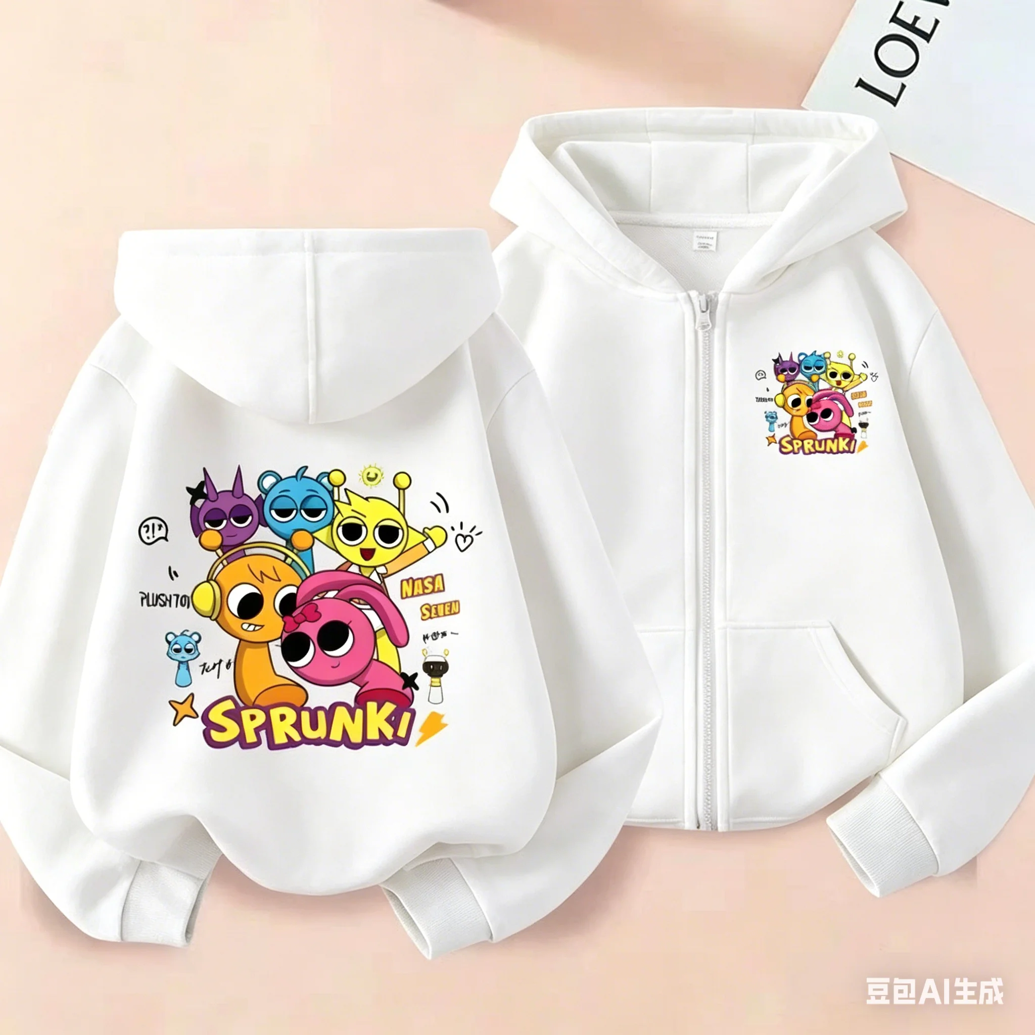 Sprunki Rhythm Box Kinder-Kapuzenjacke mit Reißverschluss, Unisex Cartoon-Jacke für Jungen und Mädchen, Modisch Trendig – Detail 1