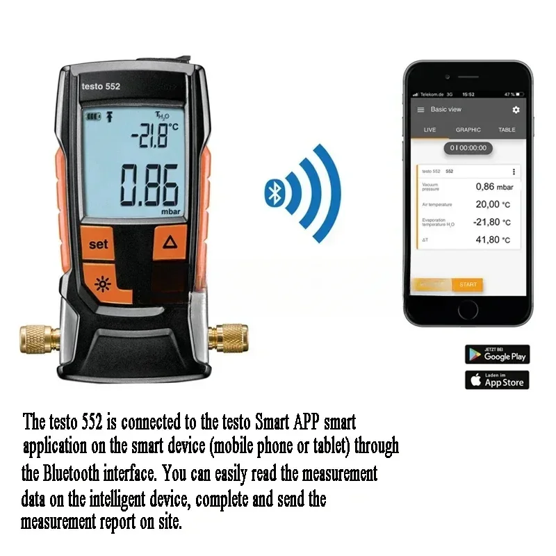 Digital Gauge 0560 5522 Vacuum Measuring Instrument 0-26.66Mbar-Compatible Testo 552