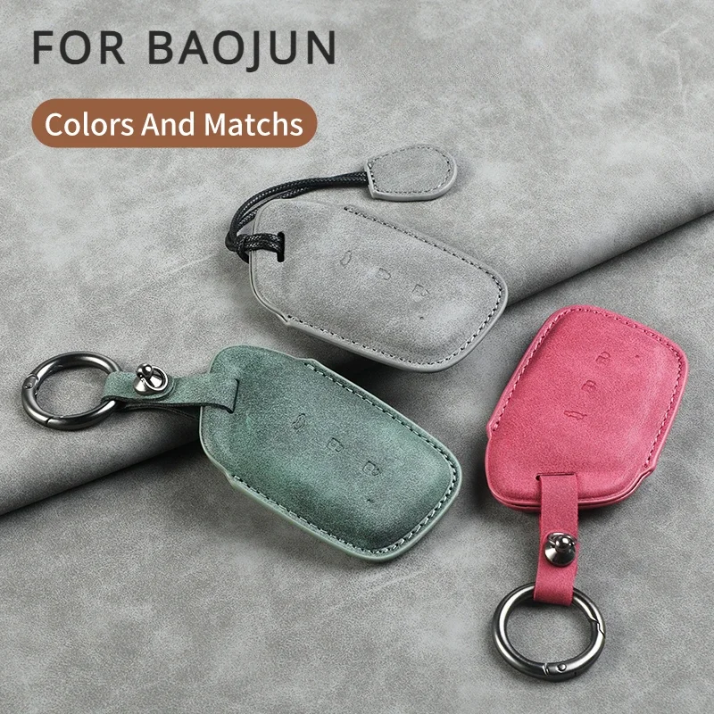 

3 Button Leather Car Key Case Cover Shell Fob for Wuling Baojun 510 530 310 560 610 630 730 330 360 310W for Baojun Keyring