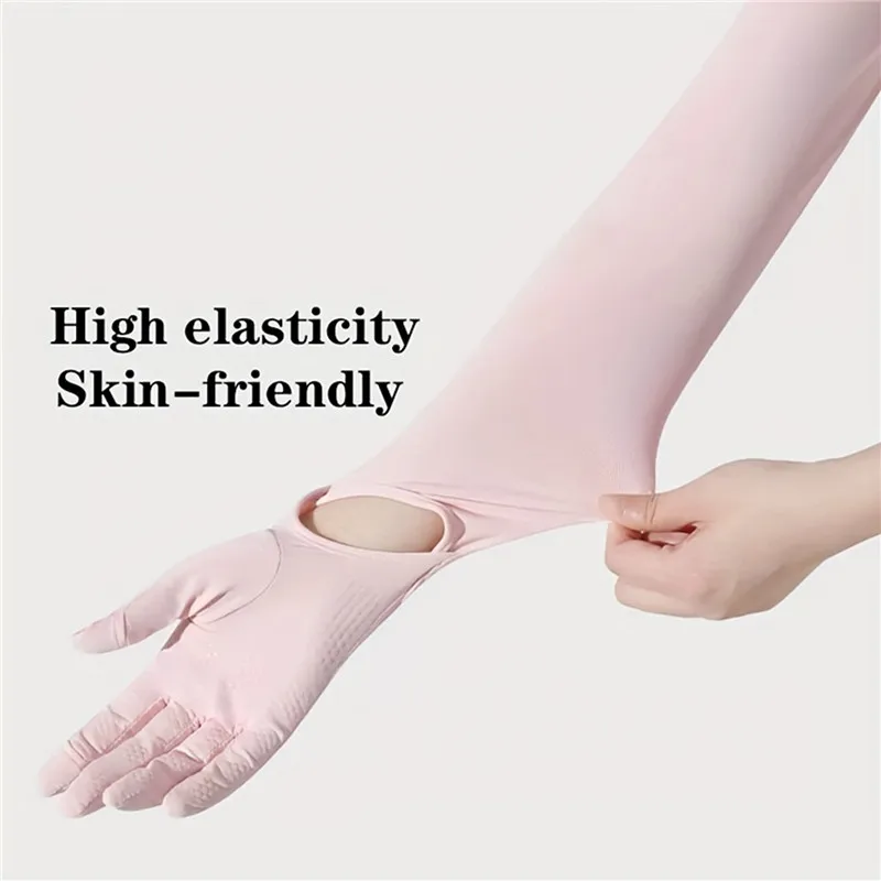 Ice Silk Long Sunscreen Sleeve Gloves Women Summer Cooling Sleeve Outdoor Cycling Elastic Quick-drying Sweat-absorbent Arm Cover