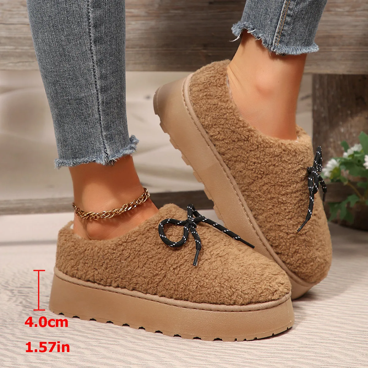 Plus-size Plush Snow Boots For Women, Winter Thick-soled, Height-increasing, Fleece-lined, Short-tube, Warm, Outer Cotton Midi
