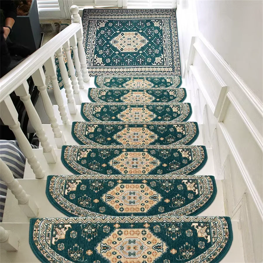 

13pcs Custom European Style Stair Tread Pads High-End Self-Adhesive Non-Slip Protective Solid Wood Stair Carpet for Home Use