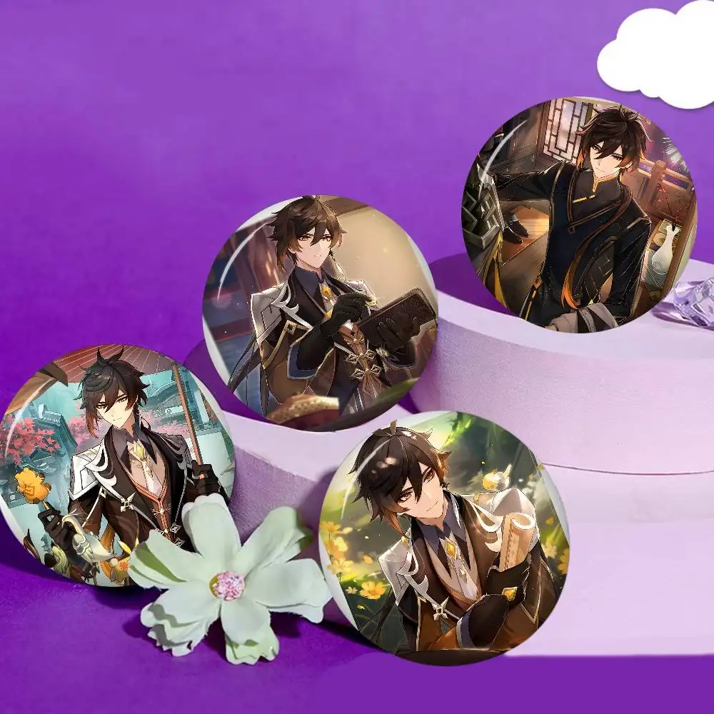 Z-Zhongli-Genshin Photo Brooches Creative Round Badge Gifts Pins 32/44/58mm
