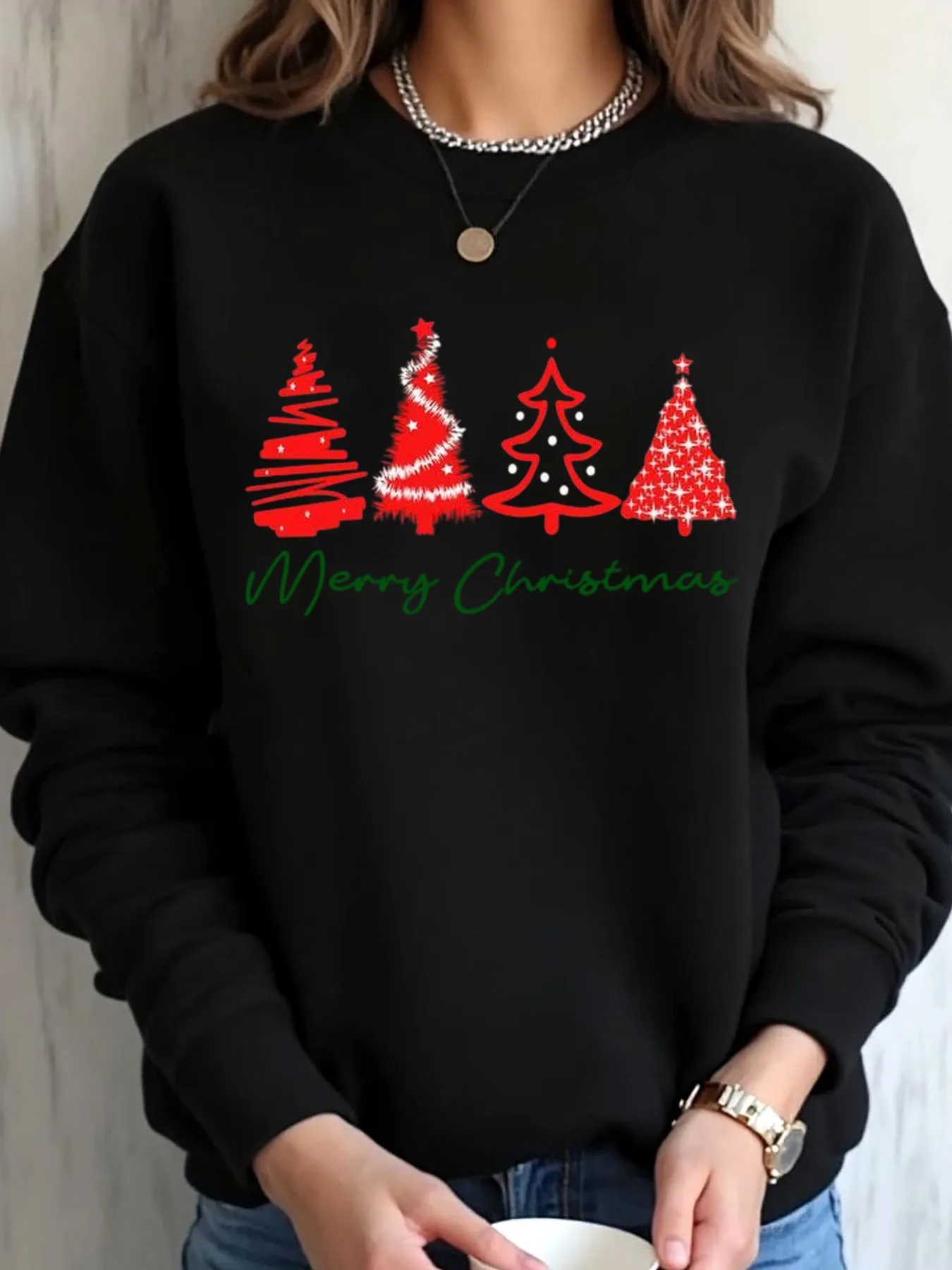 Übergroßes Damen-Sweatshirt mit Weihnachtsbaum-Aufdruck, frohe Weihnachten, Outdoor-Bekleidung