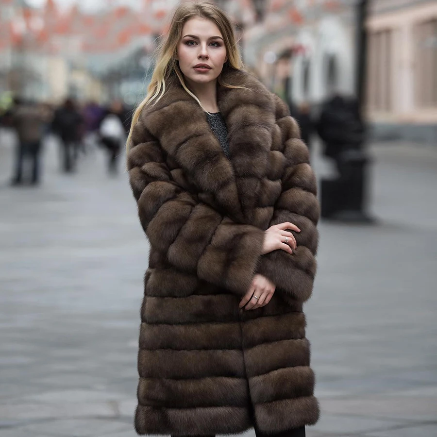 

Natural Fox Furs Coat Womens Long Fur Jacket High Quality Warm Winter Women's Genuine Fox Fur Coat