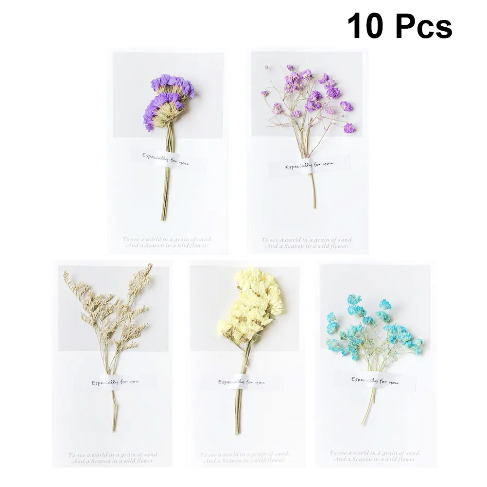 

10Pcs Dried Flower Greeting Cards Elegant Floral Decorated Wishing Cards for Friends Teachers Appreciation Birthday Celebration