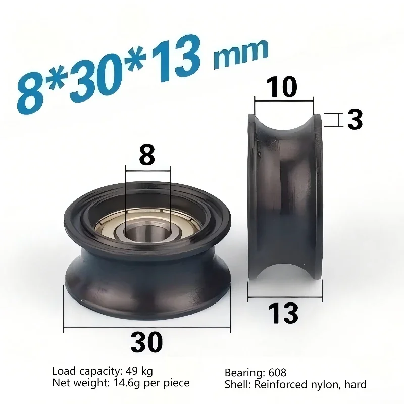 10 Stück/Set U-Nut Nylon POM Rollenrad 6x39x8 8x40x20,5 mit eingebettetem Lager 4-8mm Bohrung 13-40mm Außendurchmesser für Kettenantrieb – Detail 5